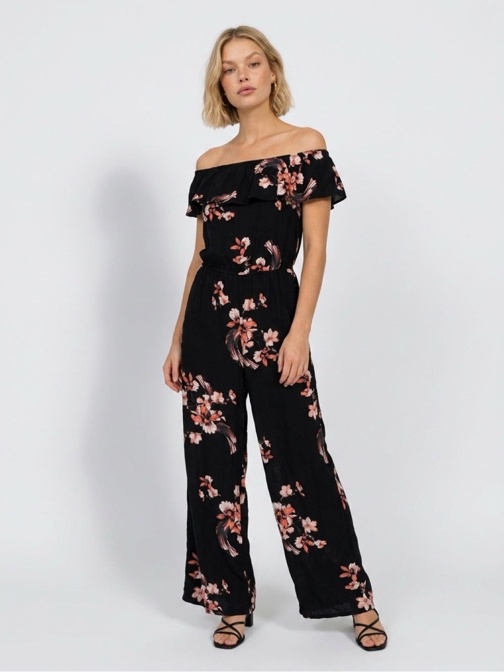 Chelsea & Violet Off the Shoulder Floral Wide Leg Jumpsuit Size M